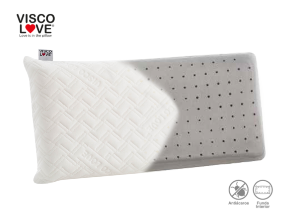 Almohada Viscoelástica Carbono microperforada, las perforaciones del núcleo mejoran la aireación, ayudan a disipar la humedad y aportan un plus de suavidad a las almohadas.